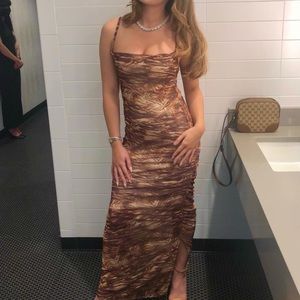 Brown Ruched Maxi Dress